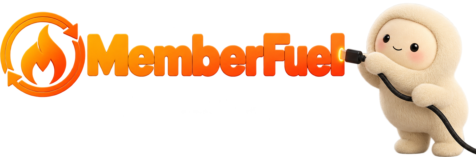 The Muse character plugging a cable into the MemberFuel logo